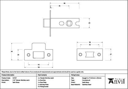 Satin Brass 2½" Tubular Mortice Latch