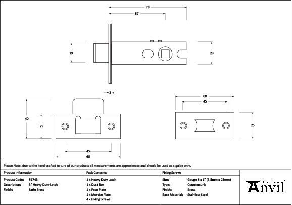 Satin Brass 3" Heavy Duty Latch