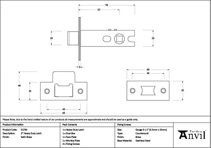 Satin Brass 3" Heavy Duty Latch