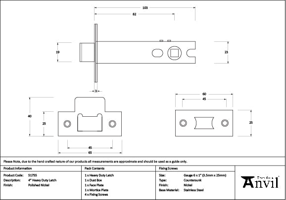 Polished Nickel 4" Heavy Duty Latch