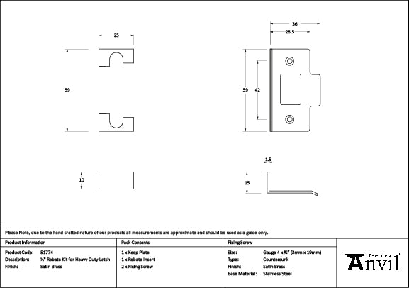 Satin Brass ½" Rebate Kit for Heavy Duty Latch