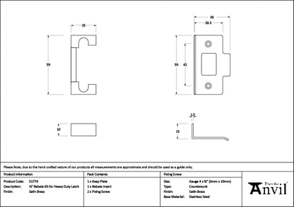 Satin Brass ½" Rebate Kit for Heavy Duty Latch