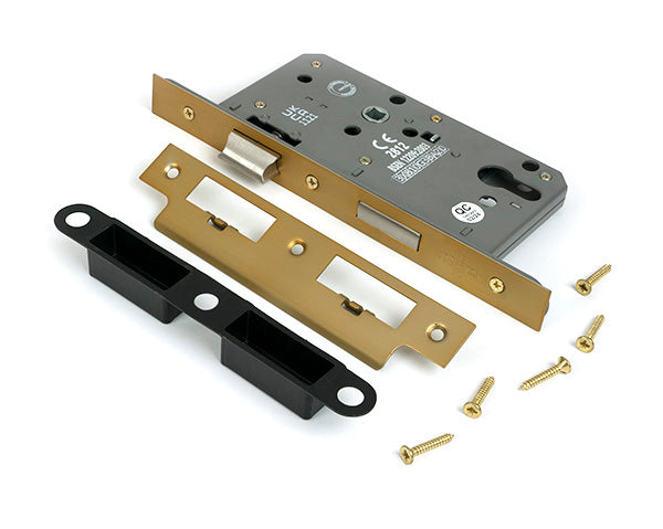 Satin Brass Euro Din Sash Lock - 60mm Backset/72mm Centre