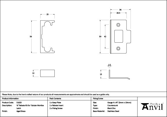 Aged Brass ½" Rebate Kit for Tubular Mortice Latch