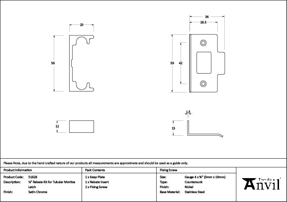 Satin Chrome ½" Rebate Kit for Tubular Mortice Latch