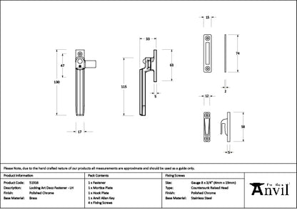 Polished Chrome Locking Art Deco Fastener - LH