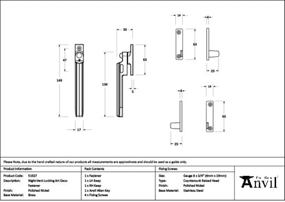 Polished Nickel Night-Vent Locking Art Deco Fastener