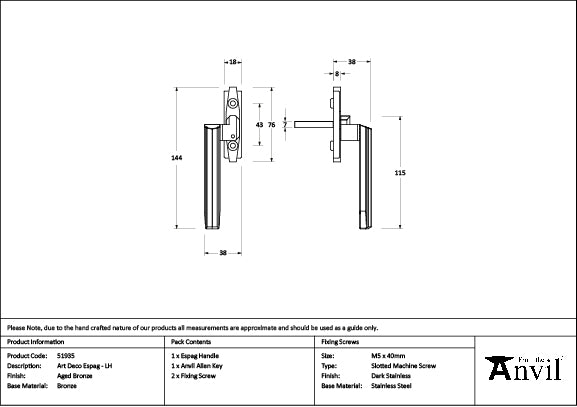 Aged Bronze Art Deco Espag - LH