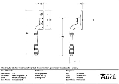 Polished Marine SS (316) Reeded Espag - LH