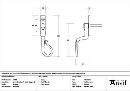 Beeswax 16mm Shepherd's Crook Espag - RH