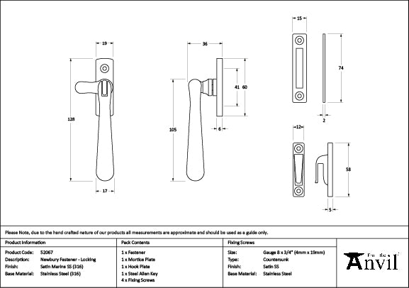 Satin Marine SS (316) Locking Newbury Fastener