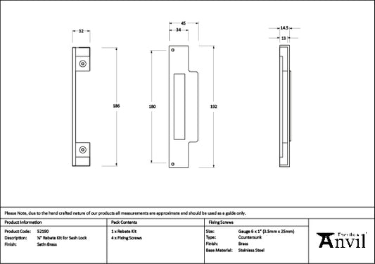 Satin Brass ½" Rebate Kit for Sash Lock