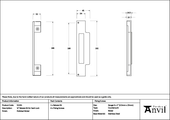 Polished Nickel ½" Rebate Kit for Sash Lock