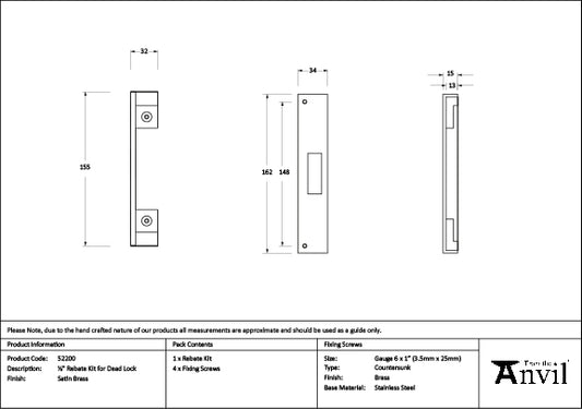 Satin Brass ½" Rebate Kit for Dead Lock