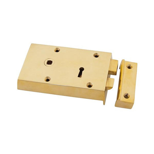 Polished Brass Left Hand Rim Lock - Small