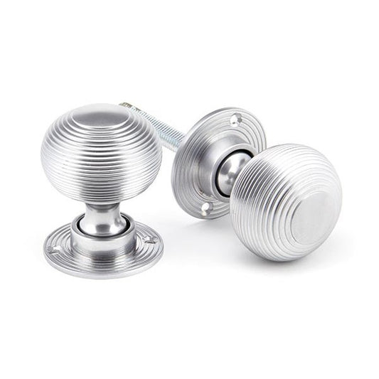 Satin Chrome Heavy Beehive Mortice/Rim Knob Set