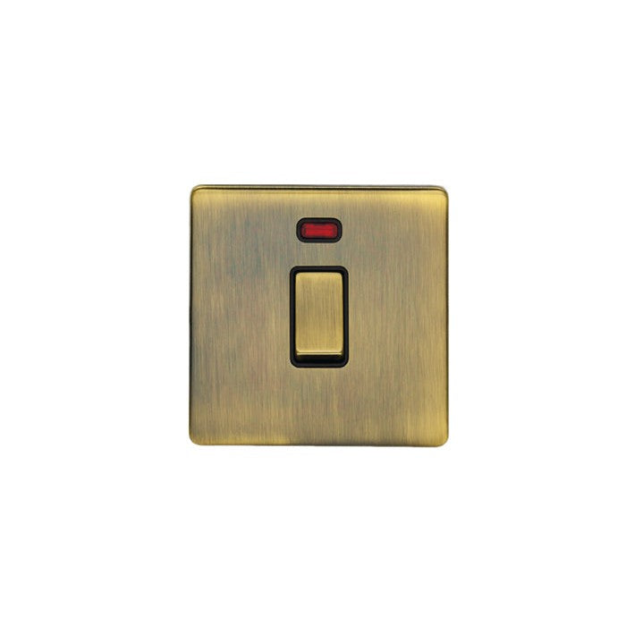 Concealed 3mm 20Amp Switch With Neon Indicator - Antique Brass