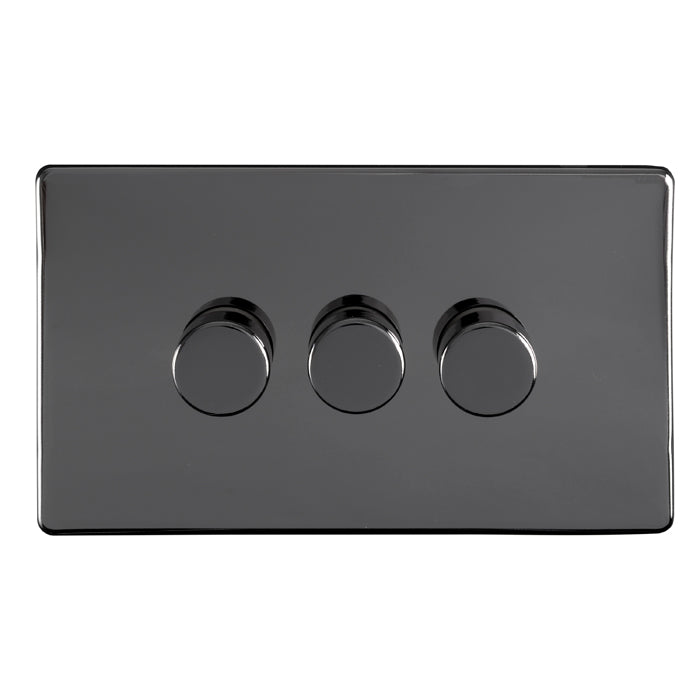 Concealed 3mm 3 Gang Led Push On Off 2Way Dimmer - Black Nickel