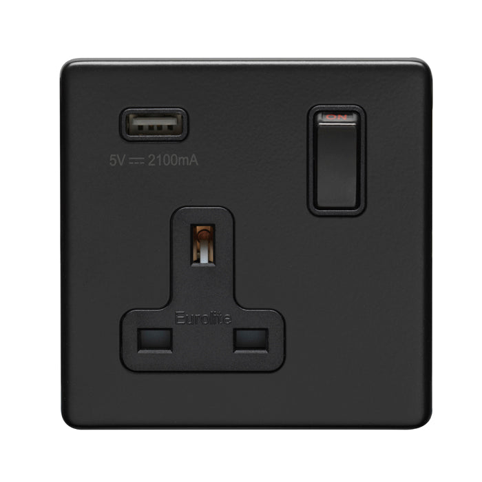 Concealed 3mm 1 Gang Usb Socket - Matt Black