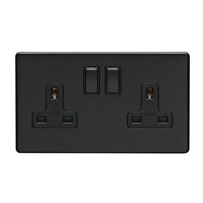 Concealed 3mm 2 Gang Socket - Matt Black