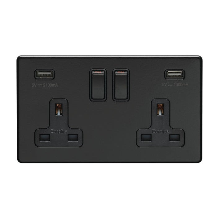 Concealed 3mm 2 Gang Usb Socket - Matt Black