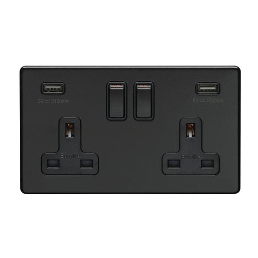 Concealed 3mm 2 Gang Usb Socket - Matt Black