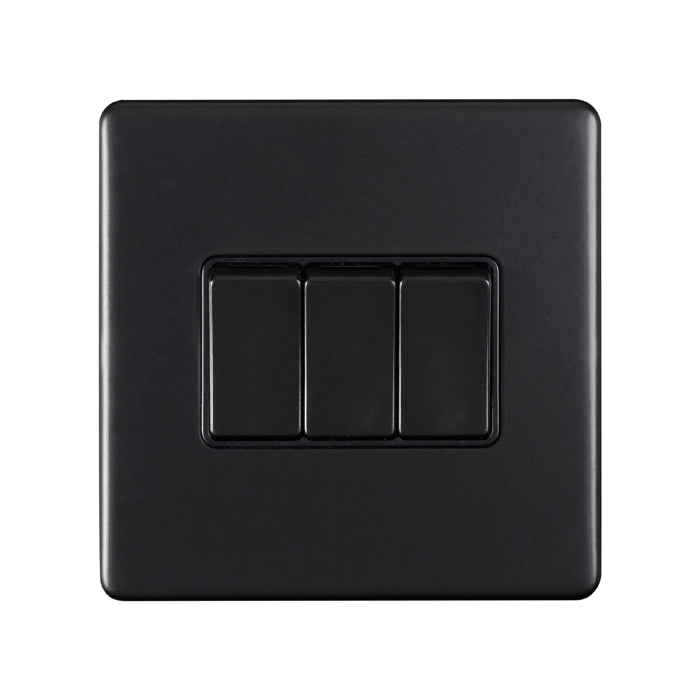 Concealed 3mm 3 Gang Switch - Matt Black