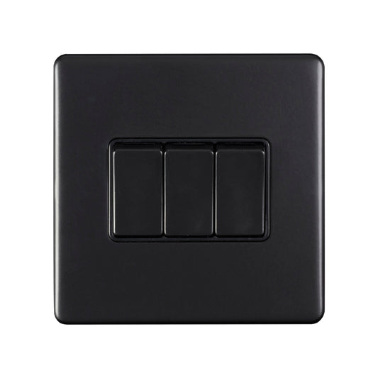 Concealed 3mm 3 Gang Switch - Matt Black