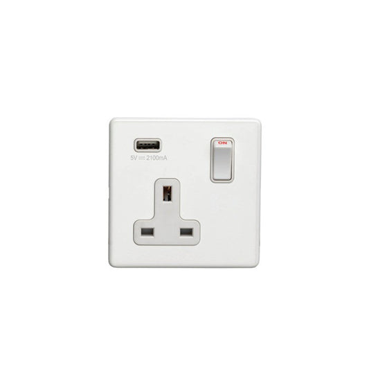 Concealed 3mm 1 Gang Usb Socket - Matt White