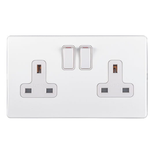 Concealed 3mm 2 Gang Socket - Matt White