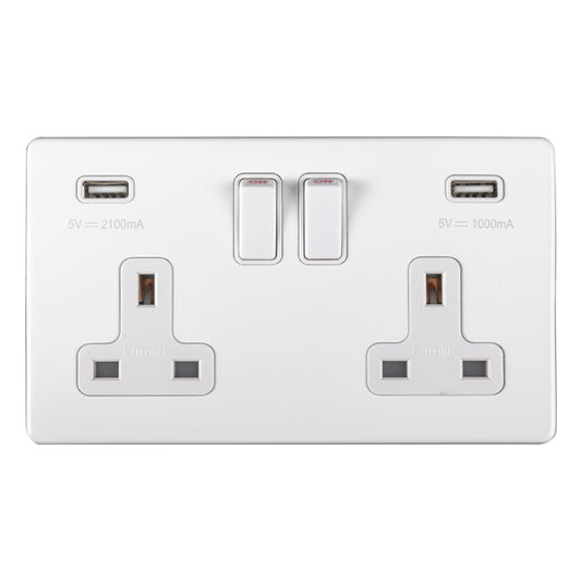 Concealed 3mm 2 Gang Usb Socket - Matt White