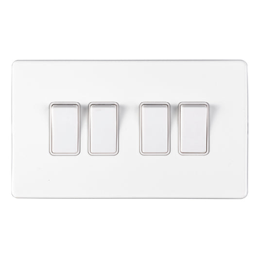 Concealed 3mm 4 Gang Switch - Matt White