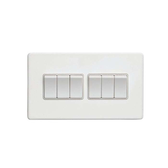 Concealed 3mm 6 Gang Switch - Matt White