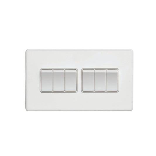 Concealed 3mm 6 Gang Switch - Matt White