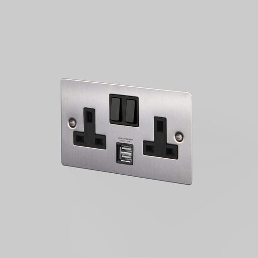 2G UK PLUG SOCKET / USB / STEEL