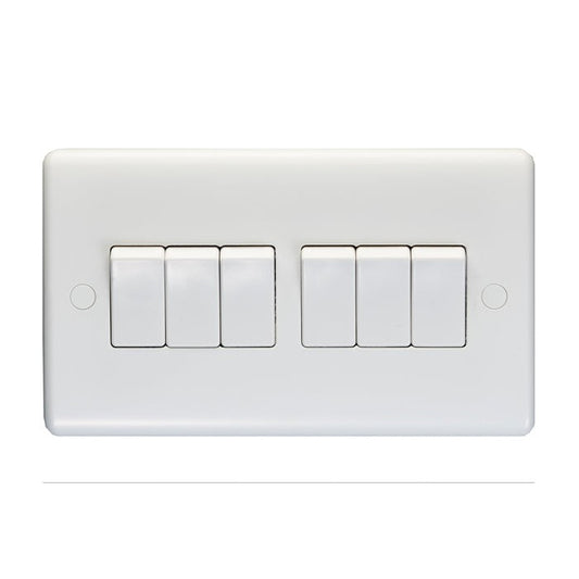 Enhance White Plastic 6 Gang Switch - White