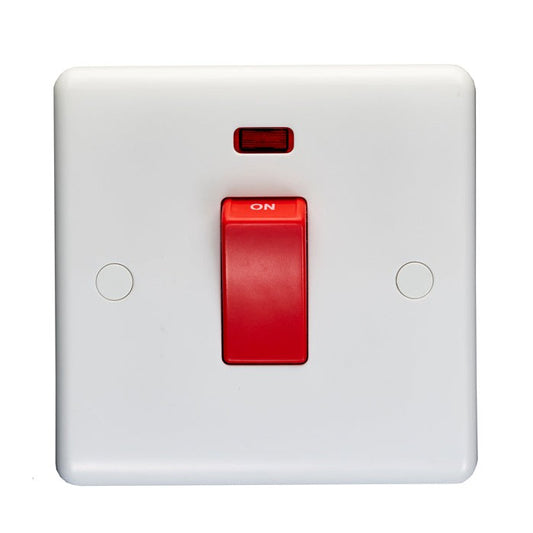 Enhance White Plastic 45Amp Switch With Neon Indicator - White