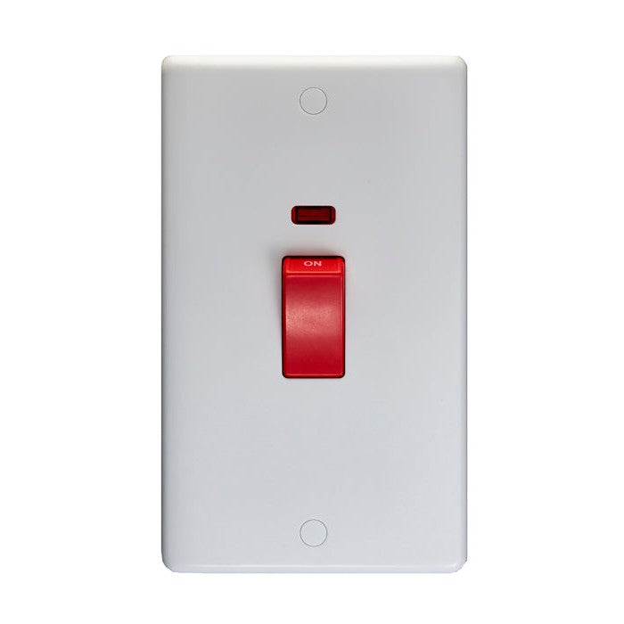 Enhance White Plastic 45Amp Switch With Neon Indicator - White