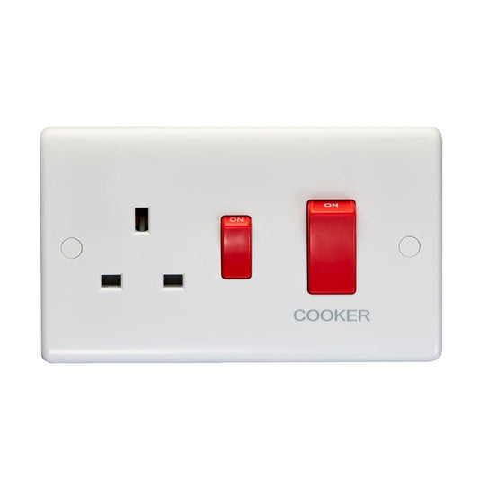 Enhance White Plastic 45Amp Switch With A Socket - White