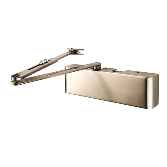 Full Cover Overhead Door Closer Variable Power 2-5 Satin Nickel Plate