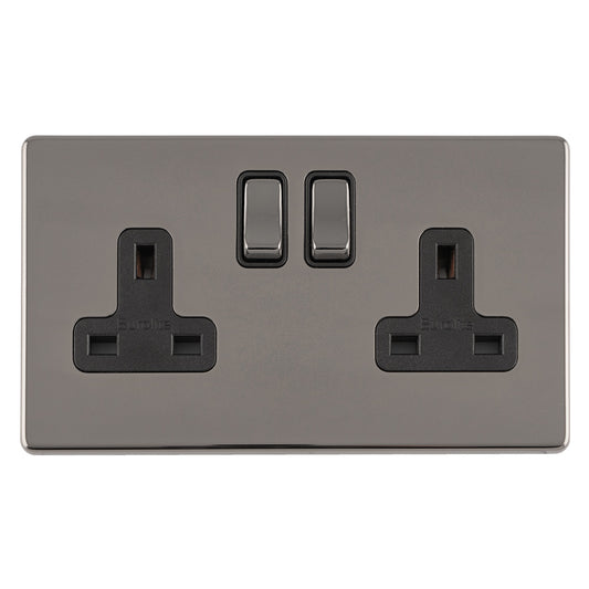 Concealed 3mm 2 Gang 13Amp Dp Switched Socket - Black Nickel