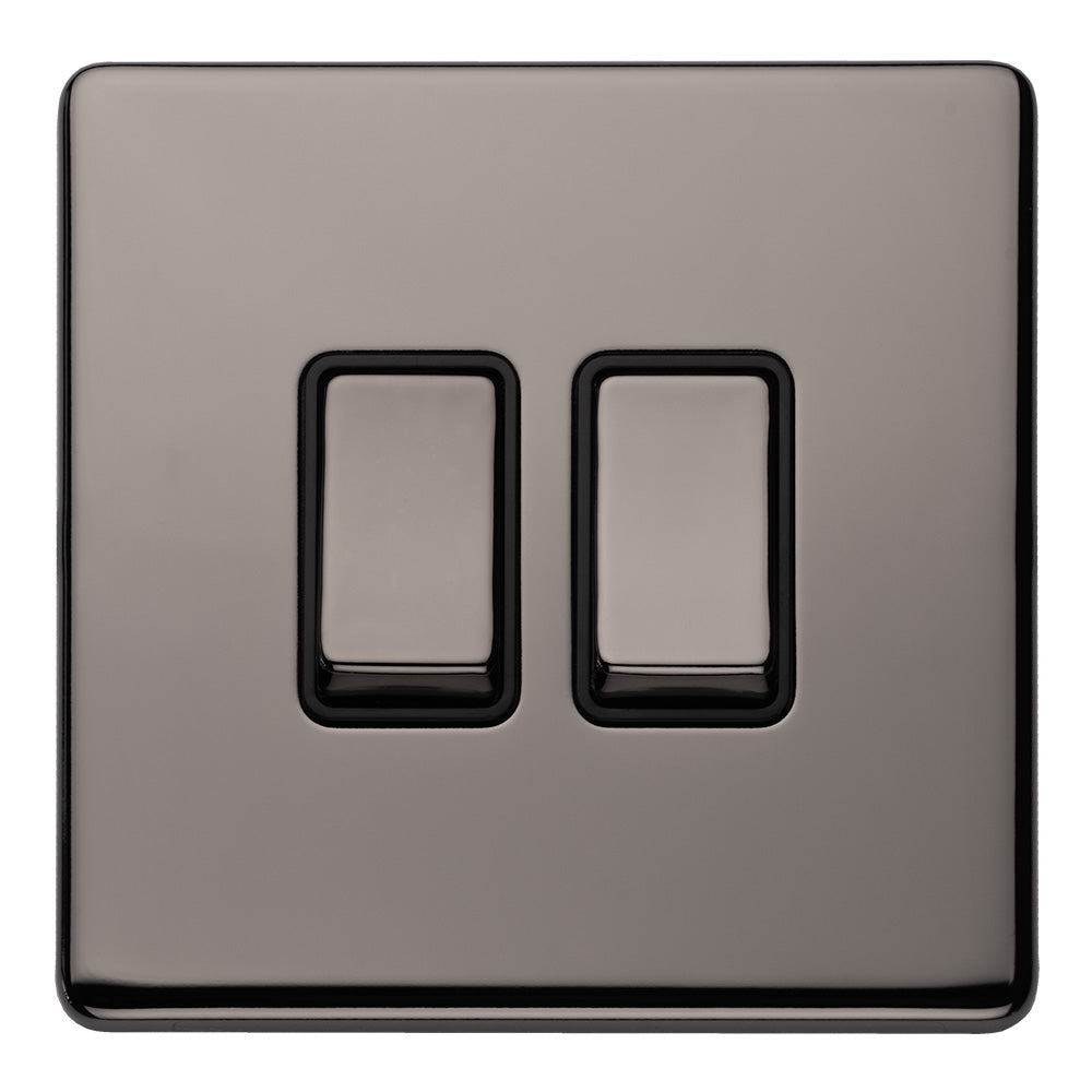 Concealed 3mm 2 Gang 10Amp 2Way Switch - Black Nickel