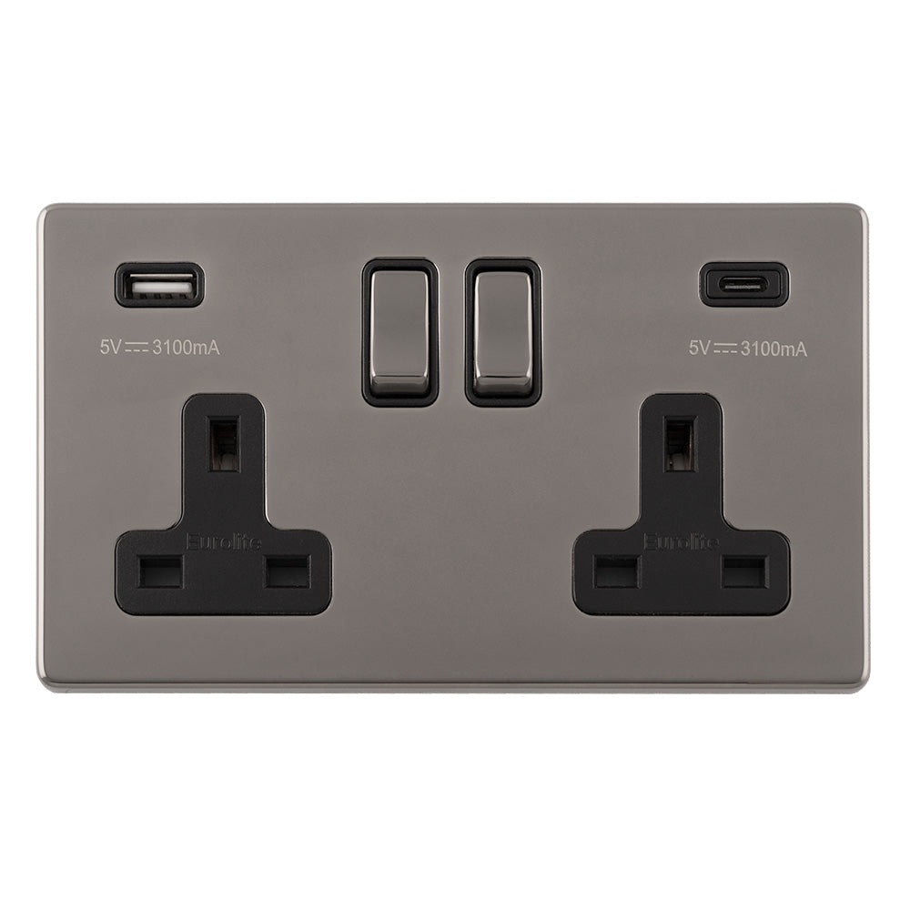 Concealed 3mm Concealed 3Mm 2 Gang Usbc Socket - Black Nickel