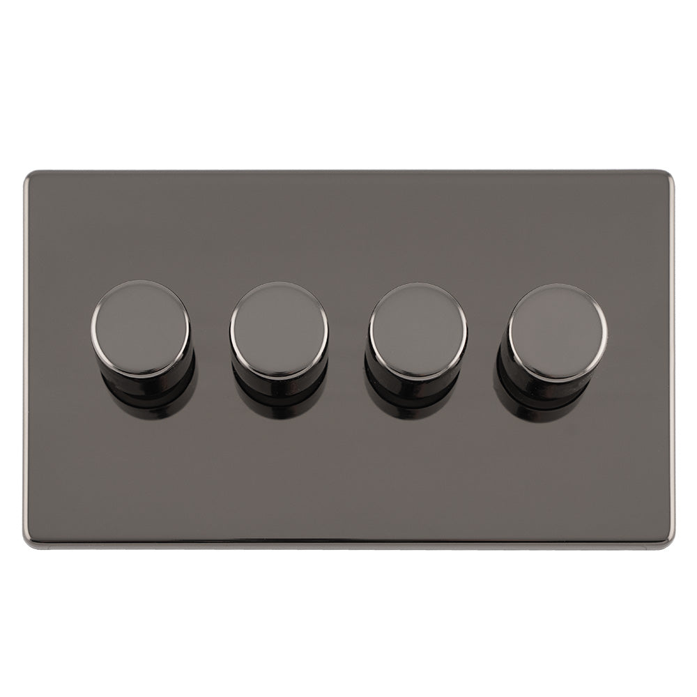 Concealed 3mm 4 Gang Led Push On Off 2Way Dimmer - Black Nickel