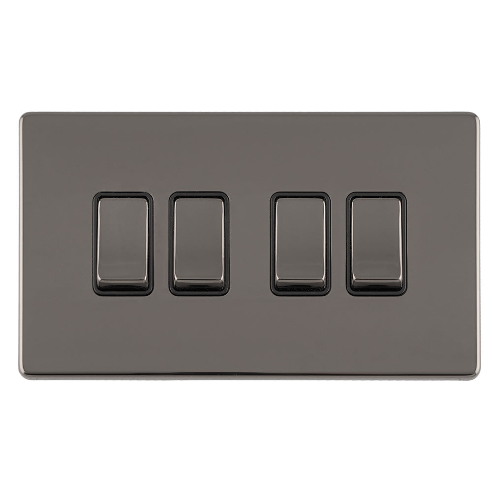 Concealed 3mm 4 Gang 10Amp 2Way Switch - Black Nickel