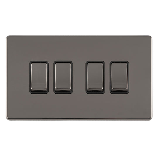 Concealed 3mm 4 Gang 10Amp 2Way Switch - Black Nickel