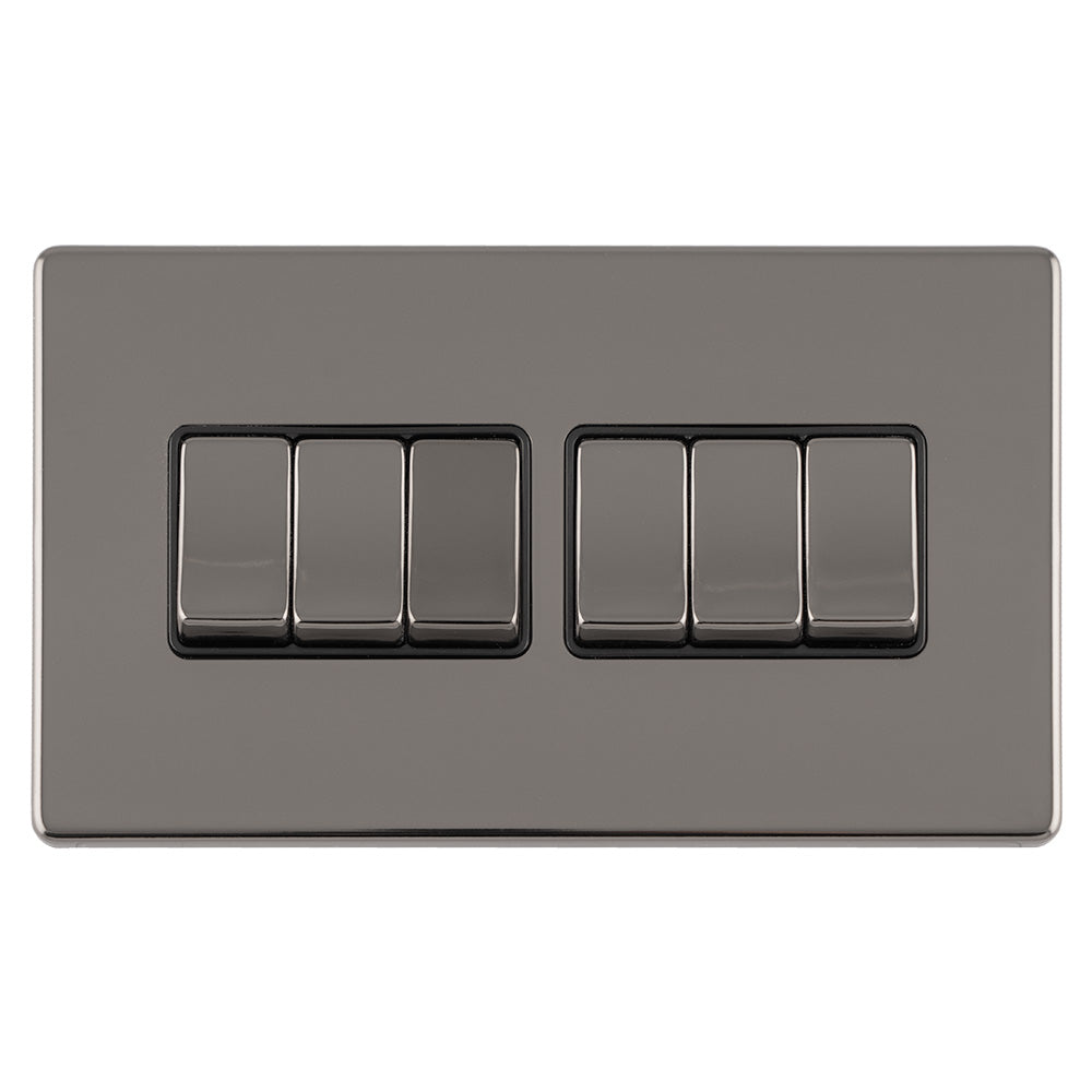 Concealed 3mm 6 Gang 10Amp 2Way Switch - Black Nickel