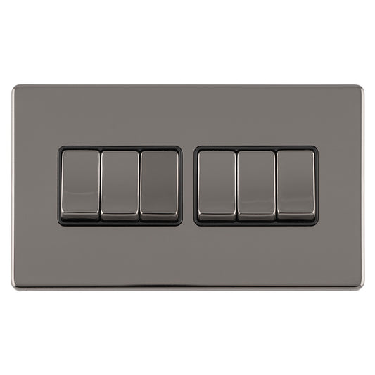 Concealed 3mm 6 Gang 10Amp 2Way Switch - Black Nickel