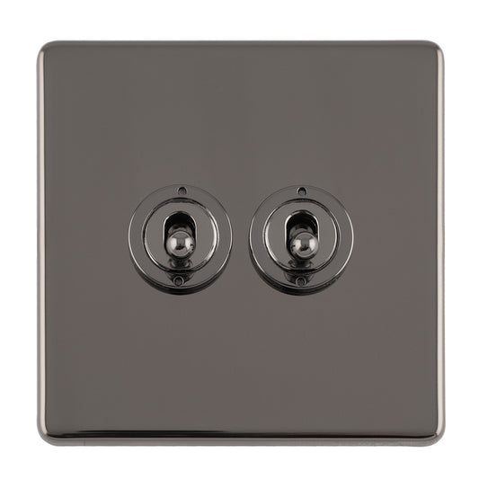 Concealed 3mm 2 Gang 10Amp 2Way Toggle Switch Black Nickel Plate - Black Nickel