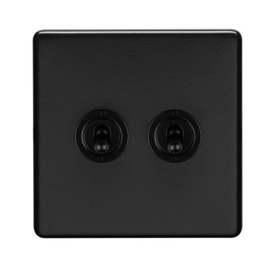 2 Gang 10Amp 2Way Toggle Switch - Matt Black